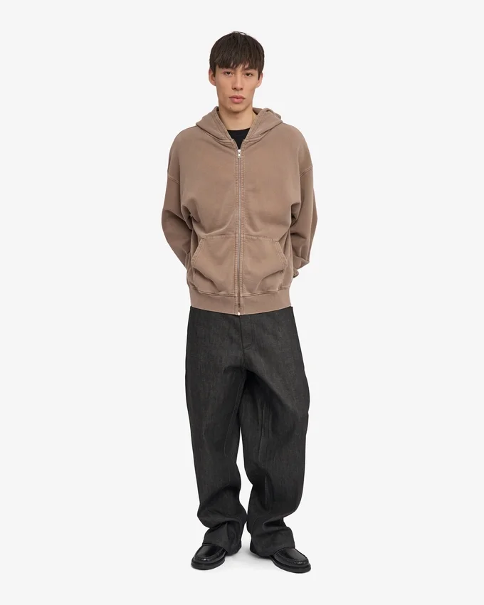 Sweat à capuche oversize bio avec fermeture éclair - Kaki délavé