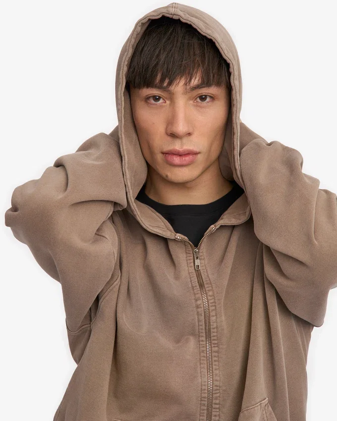 Sweat à capuche oversize bio avec fermeture éclair - Kaki délavé