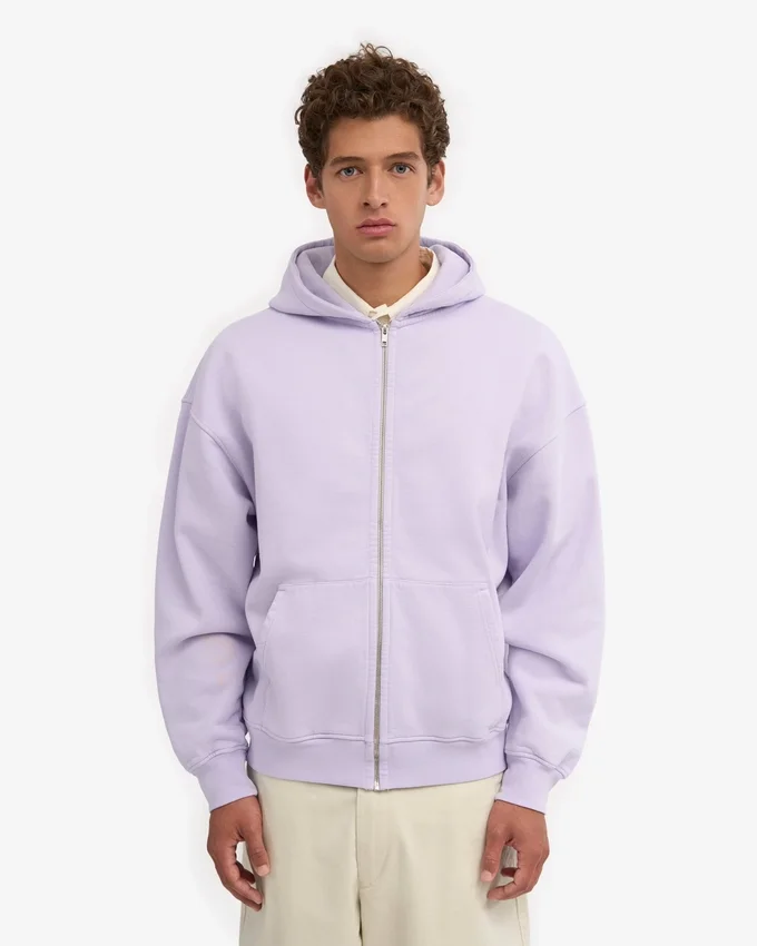 Sweat à capuche oversize bio avec fermeture éclair - Lavande douce