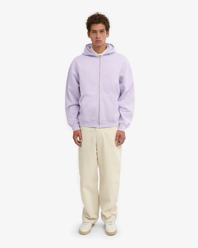 Sweat à capuche oversize bio avec fermeture éclair - Lavande douce