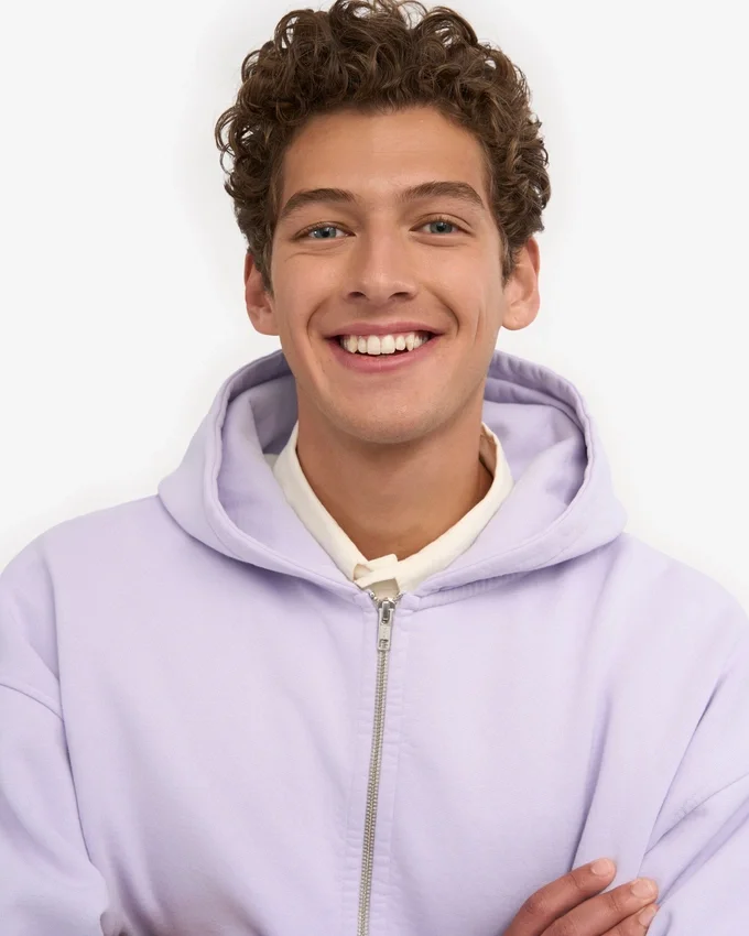Sweat à capuche oversize bio avec fermeture éclair - Lavande douce