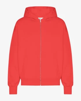Sweat à capuche oversize bio avec fermeture éclair - Rouge mandarine