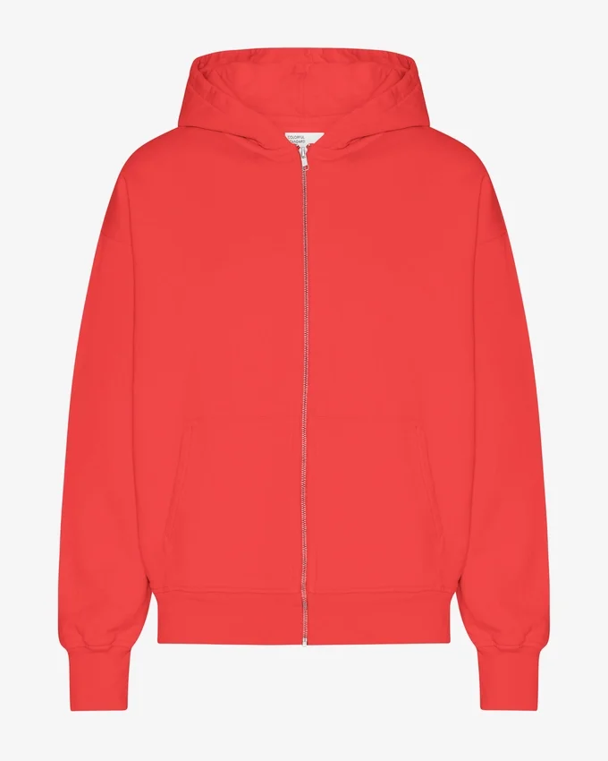 Sweat à capuche oversize bio avec fermeture éclair - Rouge mandarine