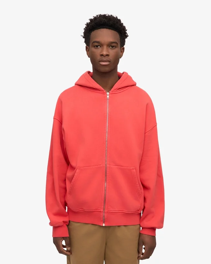 Sweat à capuche oversize bio avec fermeture éclair - Rouge mandarine