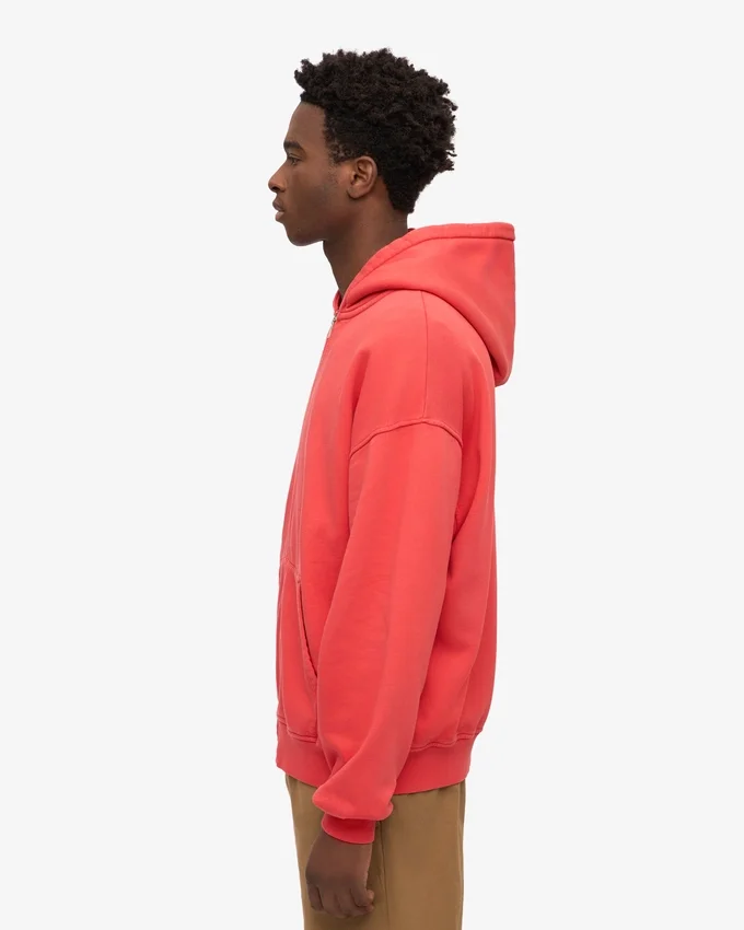 Sweat à capuche oversize bio avec fermeture éclair - Rouge mandarine