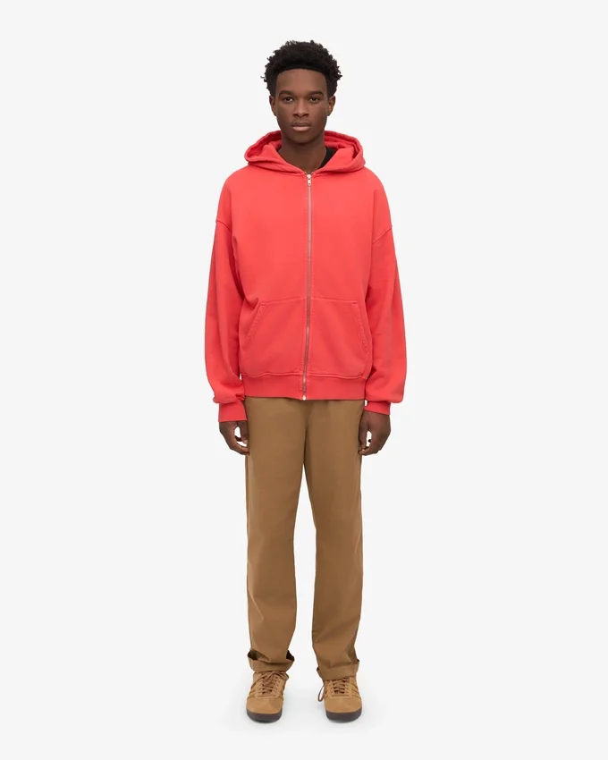 Sweat à capuche oversize bio avec fermeture éclair - Rouge mandarine