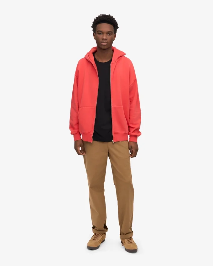 Sweat à capuche oversize bio avec fermeture éclair - Rouge mandarine