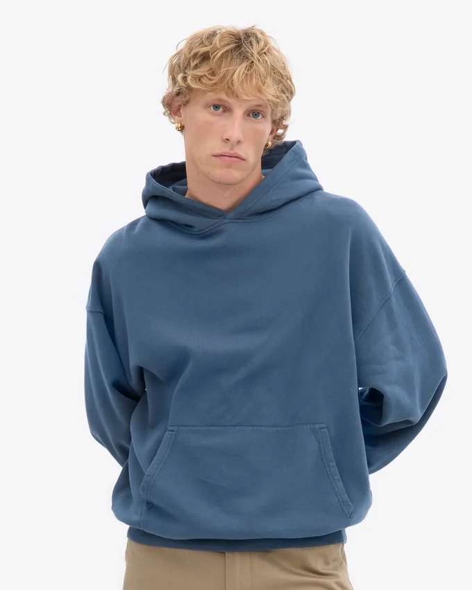 Sweat à capuche oversize bio - Bleu pétrole