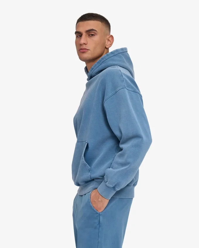Sweat à capuche oversize bio - Indigo délavé