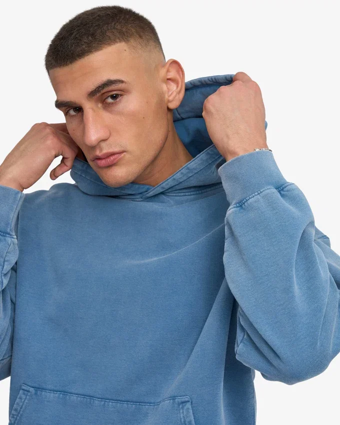 Sweat à capuche oversize bio - Indigo délavé