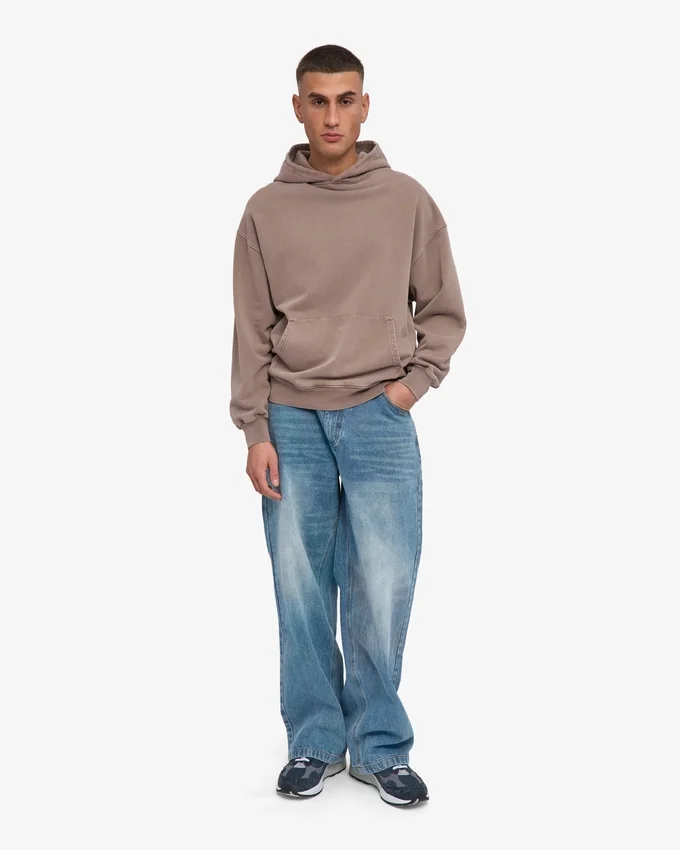 Sweat à capuche oversize bio - Kaki délavé