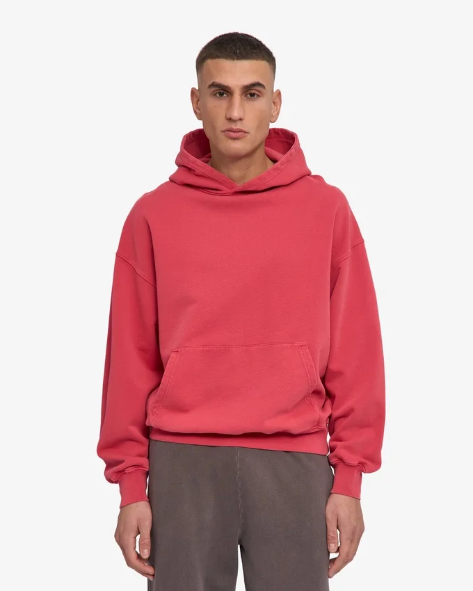 Sweat à capuche oversize bio - Rouge délavé