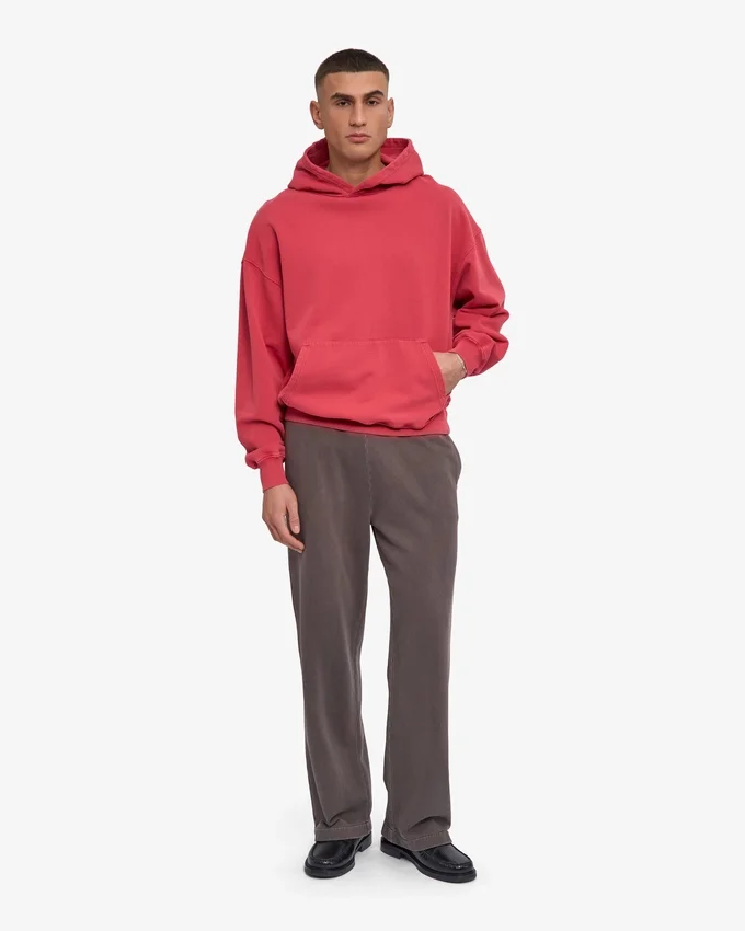 Sweat à capuche oversize bio - Rouge délavé