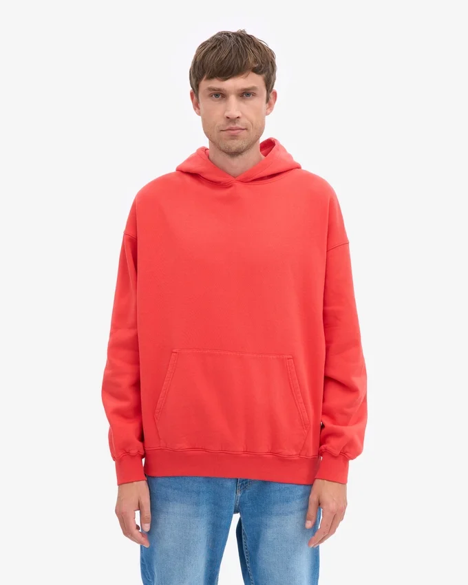 Sweat à capuche oversize bio - Rouge mandarine
