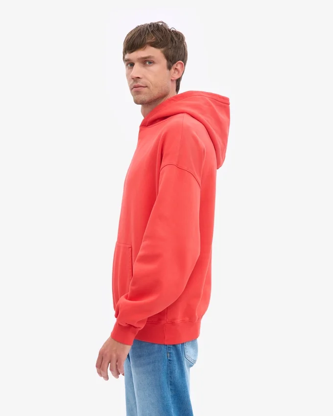 Sweat à capuche oversize bio - Rouge mandarine