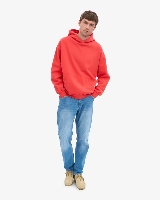 Sweat à capuche oversize bio - Rouge mandarine