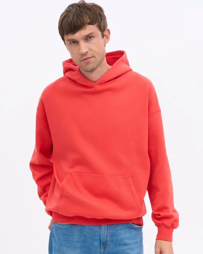 Sweat à capuche oversize bio - Rouge mandarine