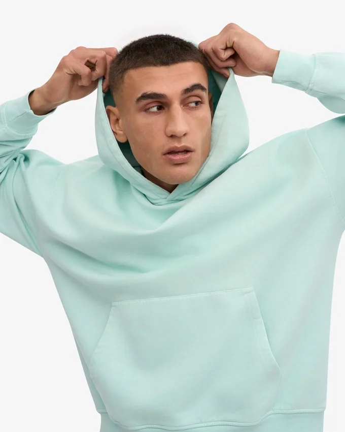 Sweat à capuche oversize en coton bio - Aqua clair