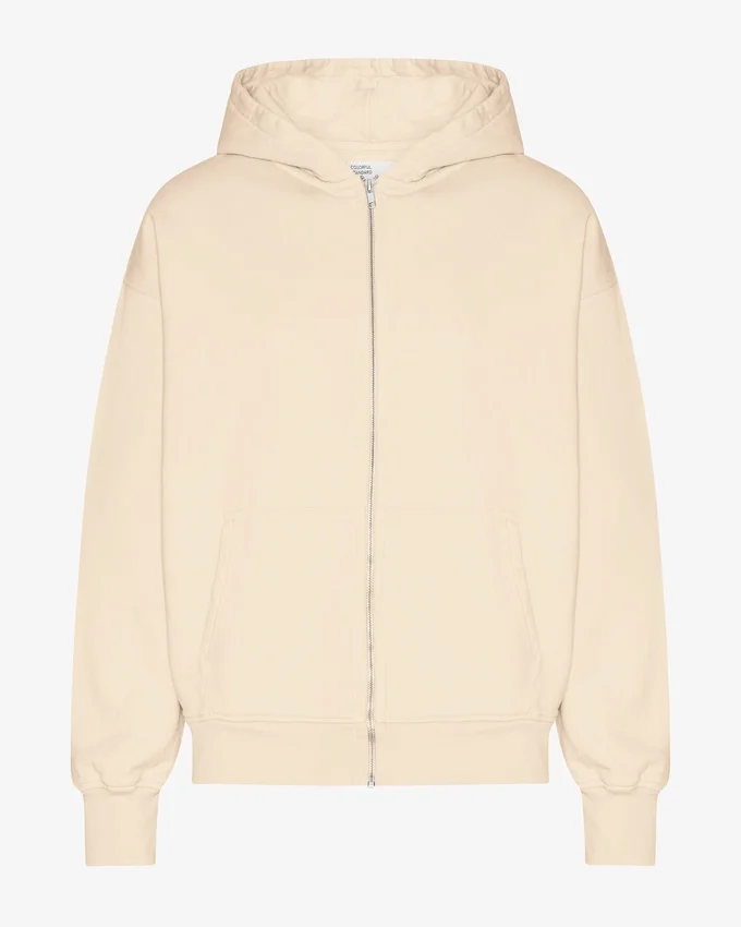 Sweat à capuche oversize en coton bio avec fermeture éclair - Blanc ivoire
