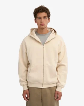 Sweat à capuche oversize en coton bio avec fermeture éclair – Blanc ivoire
