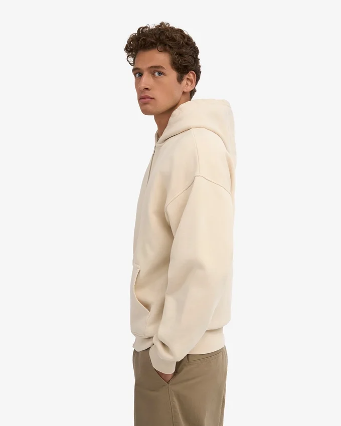 Sweat à capuche oversize en coton bio avec fermeture éclair - Blanc ivoire
