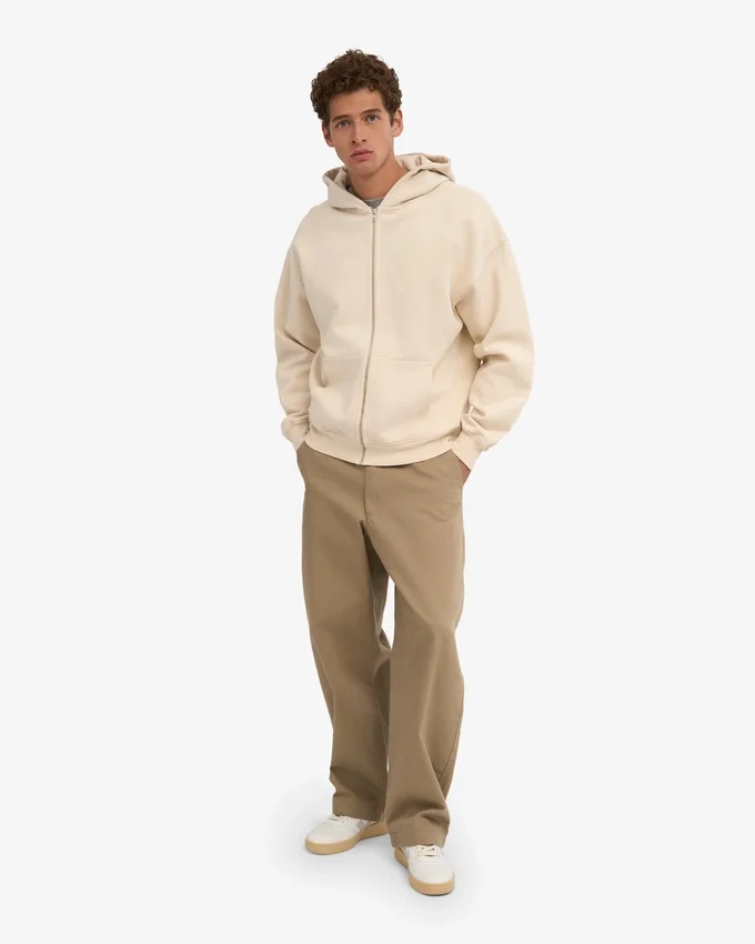 Sweat à capuche oversize en coton bio avec fermeture éclair - Blanc ivoire