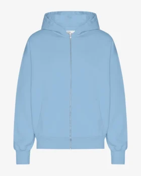 Sweat à capuche oversize en coton bio avec fermeture éclair - Bleu bord de mer
