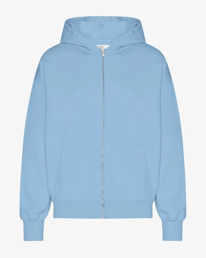 Sweat à capuche oversize en coton bio avec fermeture éclair - Bleu bord de mer