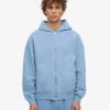 Sweat à capuche oversize en coton bio avec fermeture éclair - Bleu bord de mer