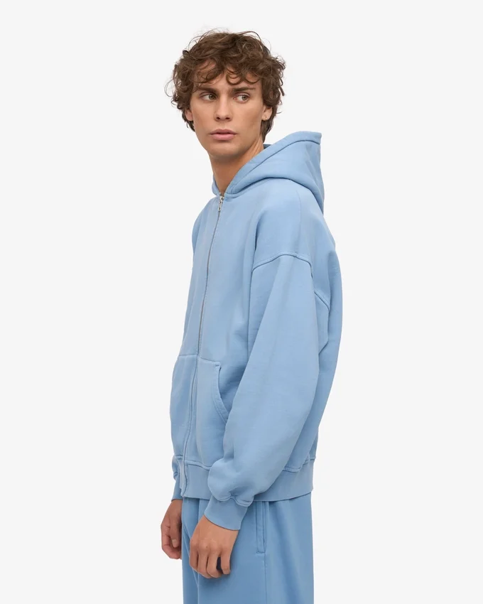 Sweat à capuche oversize en coton bio avec fermeture éclair - Bleu bord de mer