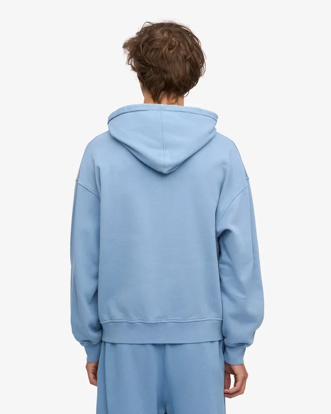 Sweat à capuche oversize en coton bio avec fermeture éclair - Bleu bord de mer