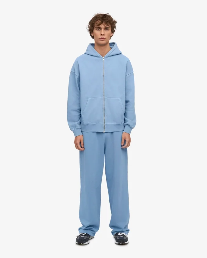 Sweat à capuche oversize en coton bio avec fermeture éclair - Bleu bord de mer