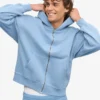 Sweat à capuche oversize en coton bio avec fermeture éclair - Bleu bord de mer