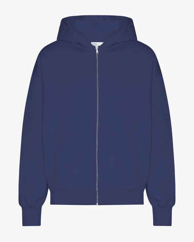 Sweat à capuche oversize en coton bio avec fermeture éclair - Bleu marine