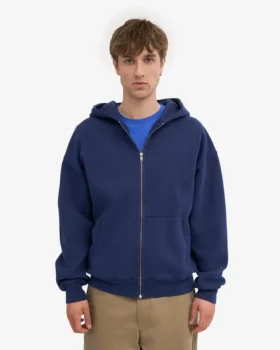 Sweat à capuche oversize en coton bio avec fermeture éclair – Bleu marine