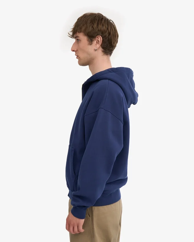 Sweat à capuche oversize en coton bio avec fermeture éclair - Bleu marine
