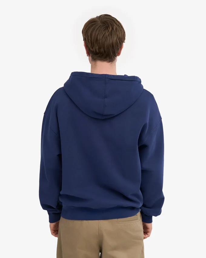 Sweat à capuche oversize en coton bio avec fermeture éclair - Bleu marine