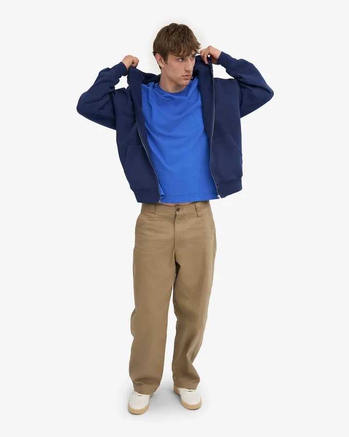Sweat à capuche oversize en coton bio avec fermeture éclair - Bleu marine