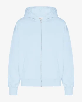 Sweat à capuche oversize en coton bio avec fermeture éclair - Bleu polaire