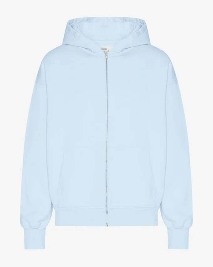 Sweat à capuche oversize en coton bio avec fermeture éclair - Bleu polaire
