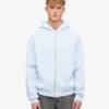 Sweat à capuche oversize en coton bio avec fermeture éclair - Bleu polaire
