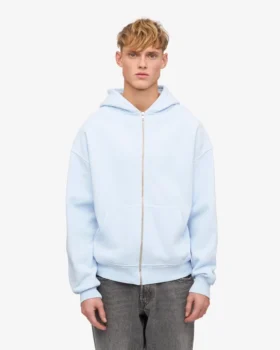 Sweat à capuche oversize en coton bio avec fermeture éclair – Bleu polaire