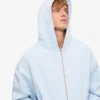 Sweat à capuche oversize en coton bio avec fermeture éclair - Bleu polaire