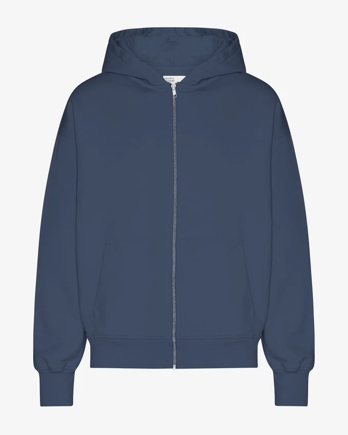 Sweat à capuche oversize en coton bio avec fermeture éclair - Bleu pétrole