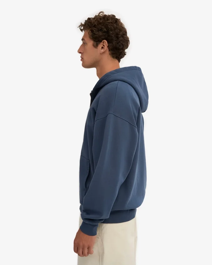 Sweat à capuche oversize en coton bio avec fermeture éclair - Bleu pétrole