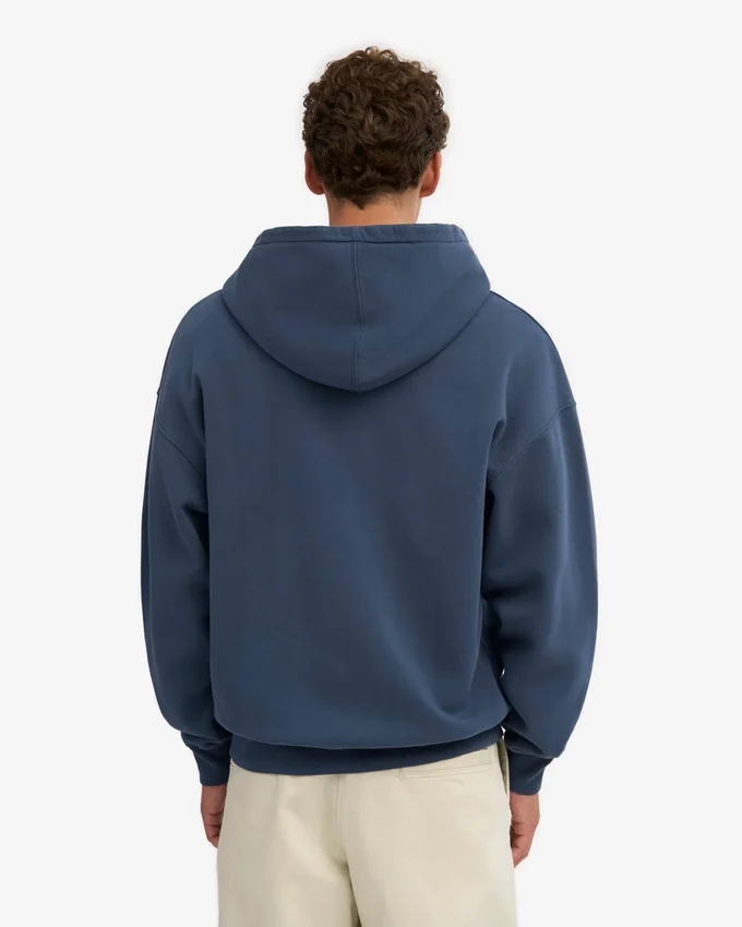 Sweat à capuche oversize en coton bio avec fermeture éclair - Bleu pétrole