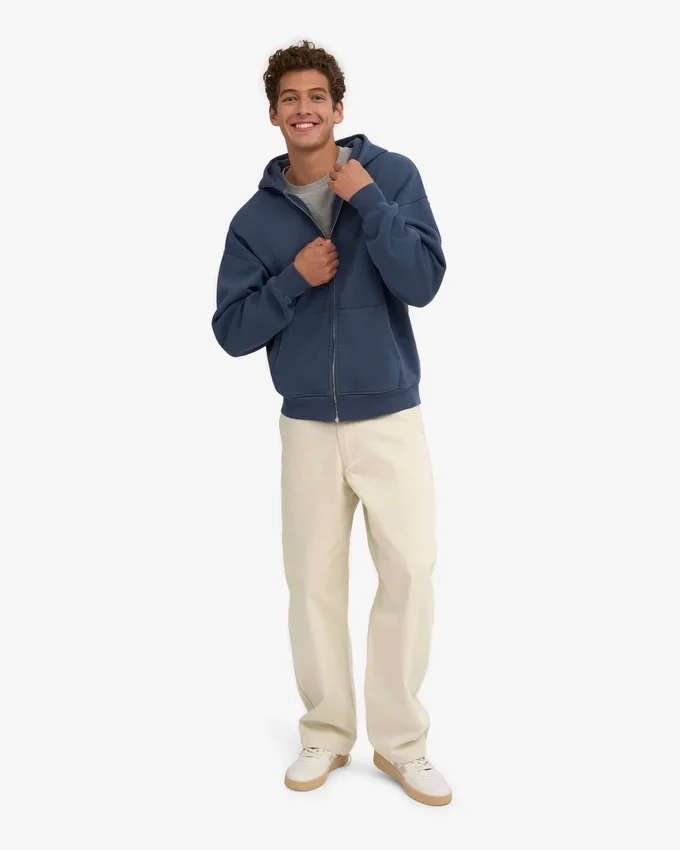 Sweat à capuche oversize en coton bio avec fermeture éclair - Bleu pétrole