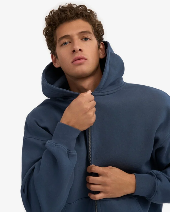 Sweat à capuche oversize en coton bio avec fermeture éclair - Bleu pétrole
