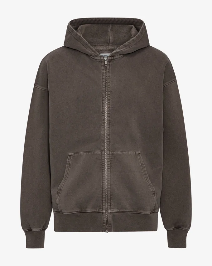 Sweat à capuche oversize en coton bio avec fermeture éclair - Faded Mud