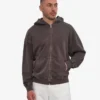 Sweat à capuche oversize en coton bio avec fermeture éclair - Faded Mud